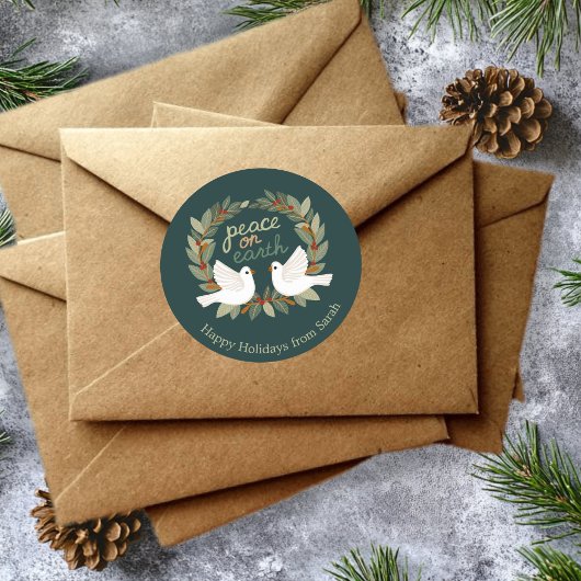 ピースオンアースドーブスクリスマスホリデーカスタム ラウンドシール