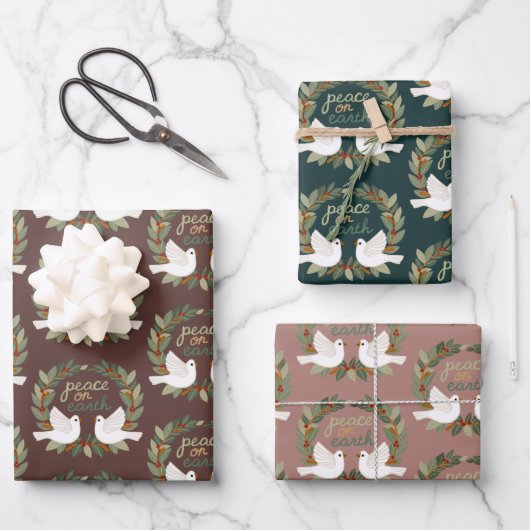 ピースオンアースドーブスクリスマスホリデーカスタム ラッピングペーパーシート (正面)