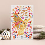 ピースオンアースフローラフォークアートホワイト シーズンカード<br><div class="desc">Peace on Earthクリスマスフラットホリデーカードはインスパイア、北欧フォークアートの美しいとスタイルによってモダンも、ヴィンテージフレアを持つ。私たちのデザインは、芸術、イメージ、色を通して描かれた希望、愛、平和の世界を伝える。深いコントラストは、赤、黄、ピンク、青、金ゴールド、桃の喜ばしい明るい色と組み合わされ、楽しい気持ちを伝え感じる。我々の手で描かれた鳩と美しい花模様は巧みに組み合わされ、物語を語り、地上の平和のテーマを捉える。裏面には家族シンプル名と年のフローラ配置が施されている。すべての作品とイラストは、Moodostologyによって丁寧に描かれ、私たちの記憶に残るユニークPeace on Earth Holiday Christmasデザインコレクションを作成する。</div>