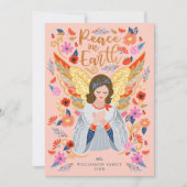 ピースオンアースフローラフォークアート赤面ピンク シーズンカード (正面)