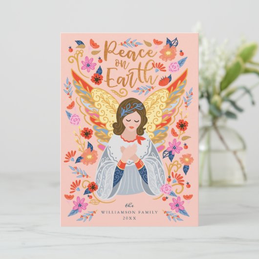 ピースオンアースフローラフォークアート赤面ピンク シーズンカード (スタンド正面)