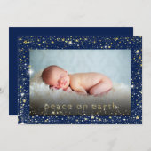 ピースオンアースベビー写真スターズブルークリスマス シーズンカード (正面/裏面)