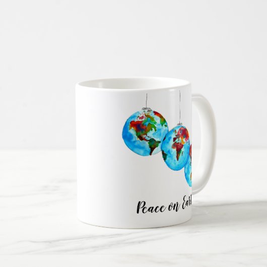 ピースオンアースホリデーギフトクリスマスウォーターカラー コーヒーマグカップ (正面右)