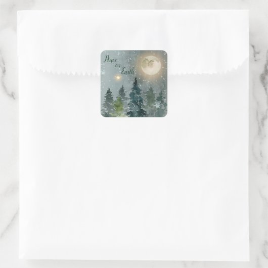 ピースオンアースモダンウォーターカラークリスマスホリデー スクエアシール (バッグ)