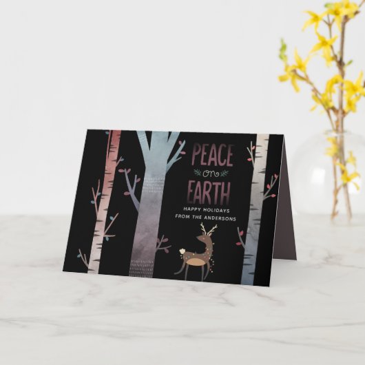 ピースオンアースモダンクリスマスカスタム休暇 カード (黄色い花)