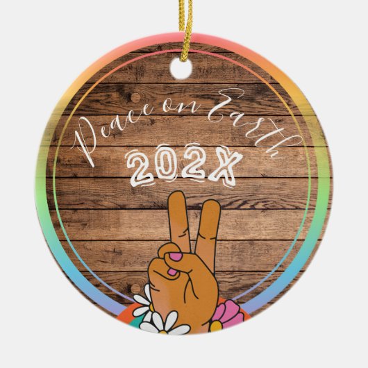 ピースオンアースレインボー名前をカスタムする – 年 セラミックオーナメント (正面)