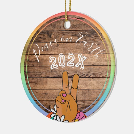 ピースオンアースレインボー名前をカスタムする – 年 セラミックオーナメント (左)