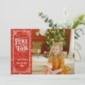 ピースオンアースレッドきらめくグリッタークリスマス シーズンカード (スタンド正面)