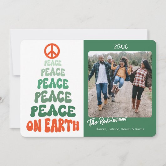 ピースオンアースレトロフォントカスタムフォトホリデー シーズンカード (正面)