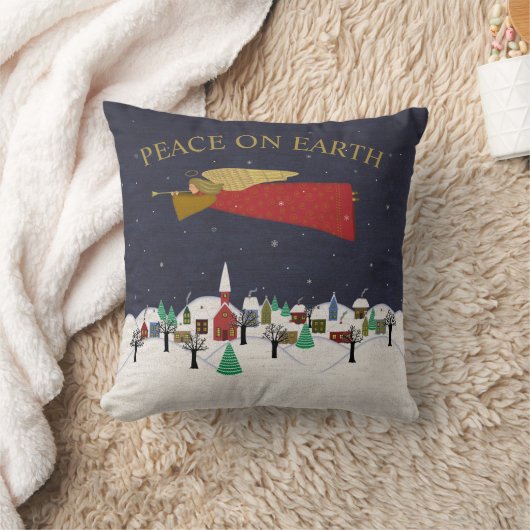 ピースオンアース引用文クリスマスビレッジ クッション (ブランケット)