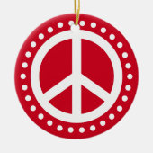 ピースオンアース赤と白水玉模様 セラミックオーナメント (正面)