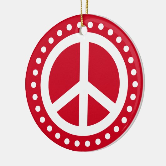 ピースオンアース赤と白水玉模様 セラミックオーナメント (左)