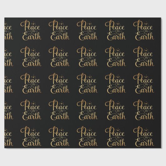 ピースオンアース金ゴールドタイポグラフィブラックシックホリデイ ラッピングペーパー (フラット)