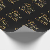 ピースオンアース金ゴールドタイポグラフィブラックシックホリデイ ラッピングペーパー (角)