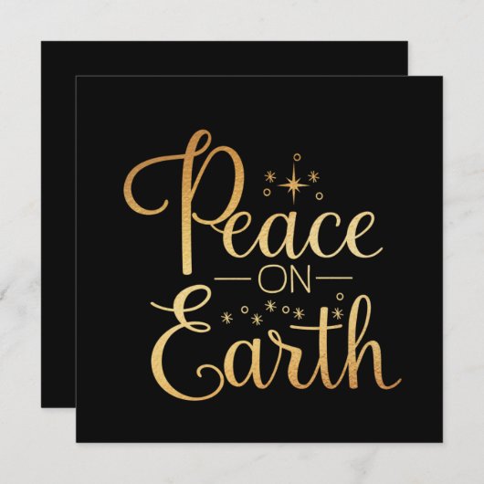 ピースオンアース金ゴールドタイポグラフィブラックホリデー シーズンカード (正面/裏面)