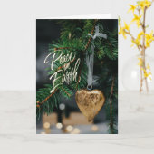 ピースオンアース金ゴールドハートクリスマスツリーオーナメント カード (黄色い花)