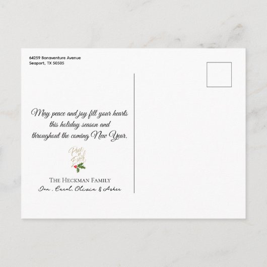 ピースオンアース金ゴールドハートクリスマスツリーオーナメント シーズンポストカード (裏面)