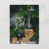 ピースオンアース金ゴールドハートクリスマスツリーオーナメント シーズンポストカード (正面)