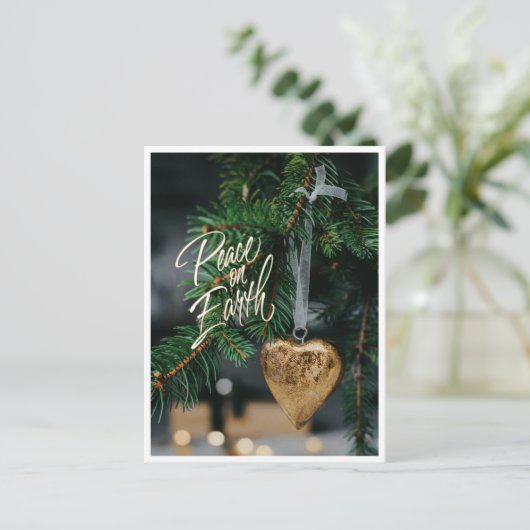 ピースオンアース金ゴールドハートクリスマスツリーオーナメント シーズンポストカード (スタンド正面)