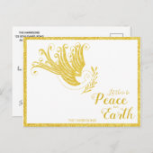 ピースオンアース金ゴールド鳩ホワイトクリスマス シーズンポストカード (正面/裏面)