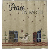 ピースオンアース – フォークアート雪だるまヴィレッジ シャワーカーテン (正面)