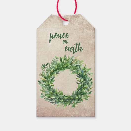 ピースオンアースBoxwoodリースクリスマス ギフトタグ (正面)