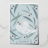 ピースオンアースDoveブルーシルバーフォイルホリデーカード 箔招待状 (正面)