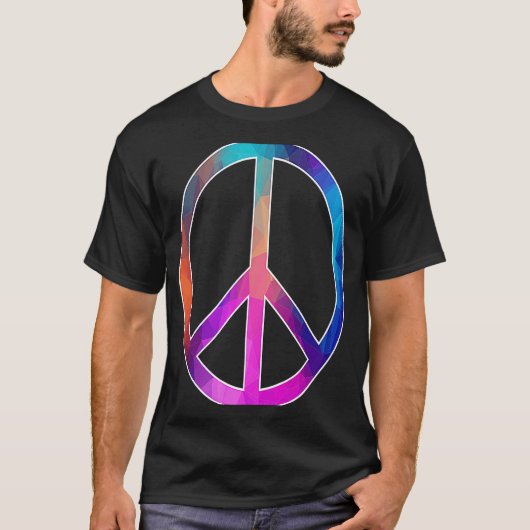 ピースカラフルサイン幾何学虹パターン60s tシャツ (正面)