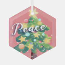 ピースカートンクリスマスツリーピンクメタルオーナメント