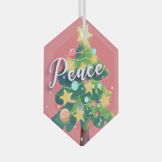 ピースカートンクリスマスツリーピンクメタルオーナメント ガラスオーナメント (正面右)