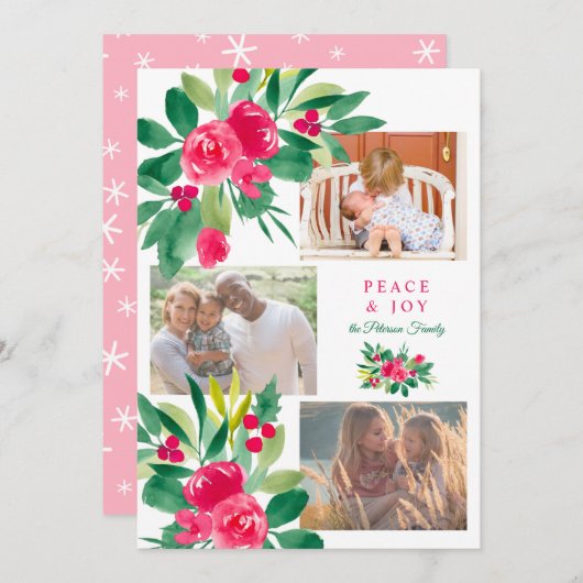 ピースクリスマスフローラ水の色3枚の写真snow カード (正面/裏面)