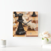 ピースクール付き非常にチェス盤 スクエア壁時計 (ホーム)