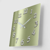 ピースグリーンメタリックアラビアナンバンスシルバーグレー スクエア壁時計 (傾斜)
