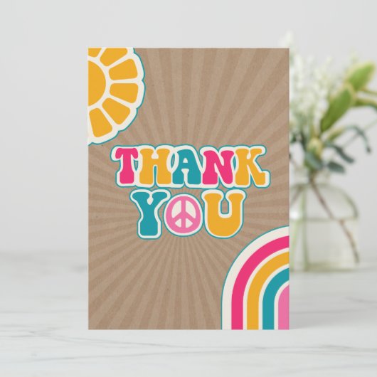 ピースグルーヴ熱いピンク茶色の赤ちゃんシャワーヒッピー サンキューカード (スタンド正面)