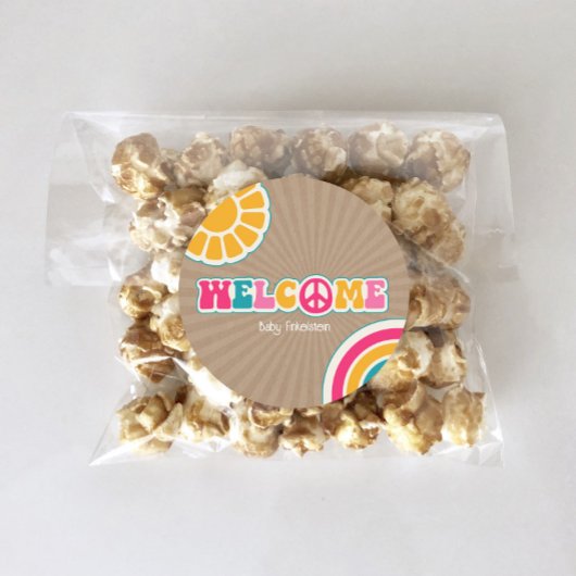 ピースグルーヴ熱いピンク茶色の赤ちゃんシャワーヒッピー ラウンドシール