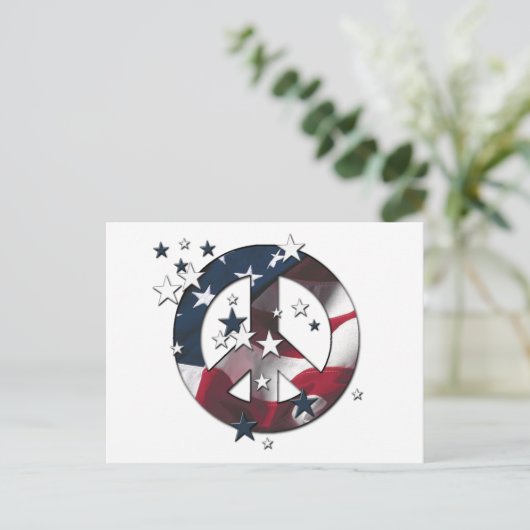 ピースサインのアメリカの星及びストライプな旗 ポストカード (スタンド正面)