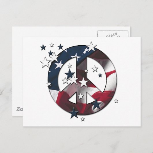 ピースサインのアメリカの星及びストライプな旗 ポストカード (正面/裏面)