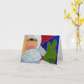 ピースサインのサンタクロース抽象アート カード (黄色い花)