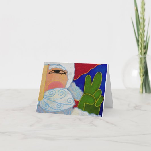 ピースサインのサンタクロース抽象アート カード (正面)