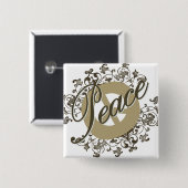 ピースサインのヴィンテージブラウン 缶バッジ (正面&裏面)