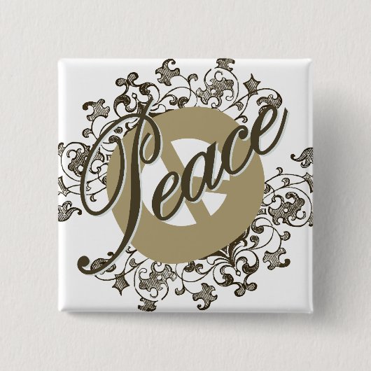 ピースサインのヴィンテージブラウン 缶バッジ (正面)