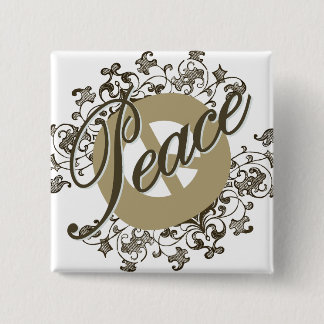 ピースサインのヴィンテージブラウン 缶バッジ