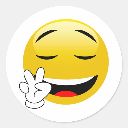 ピースサインの便利なEmojiのステッカー ラウンドシール (正面)