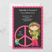 ピースサインの女の子の招待のヒッピーの女の子 招待状 (正面)