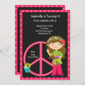 ピースサインの女の子の招待のヒッピーの女の子 招待状 (正面/裏面)