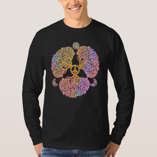 ピースサインの木 60年代 70年代 ヒッピーライフ タイダイカラー Tシャツ (正面)