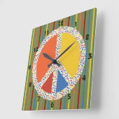 ピースサインの柱時計 スクエア壁時計 (傾斜)