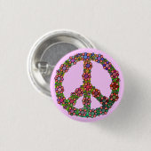 ピースサインの花の記号のカラフル 缶バッジ (正面&裏面)