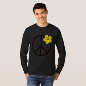 ピースサインイエローハイビスカスフラワー Tシャツ (正面フル)