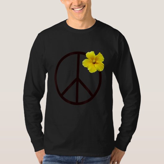 ピースサインイエローハイビスカスフラワー Tシャツ (正面)